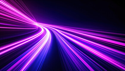 Pulsating tapestry of purple light trails streaks across dark night road, creating mesmerizing visual experience that captivates viewer