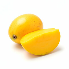 Studio Quality Shot of Ripe Mango Halved to Showcase Vibrant Golden Flesh on White Background - Perfect for Tropical Food Styling and Stock Photography