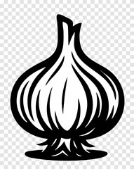 A black and white drawing of a garlic bulb
