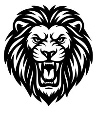 A lion with its mouth open and teeth bared