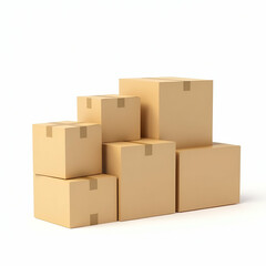 Neatly Stacked Cardboard Boxes on White Background - Realistic Texture, Consistent Shadows, Perfect for Wholesale Packaging, Retail Displays, E-commerce Presentations, Infographics