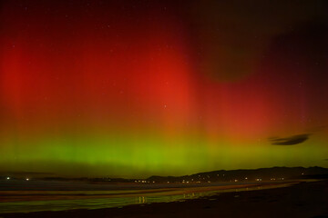 Aurora Australis photographed from Waikouaiti Beach in New Zealand, June 1st 2025. Also called the...