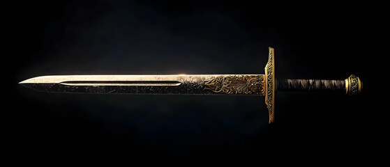 Ornamental Gold Sword On Black Background