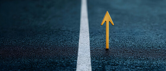 Golden Arrow Pointing Upward On Dark Road