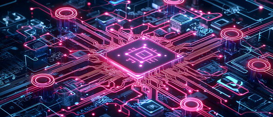 Abstract Glowing Circuit Board Design