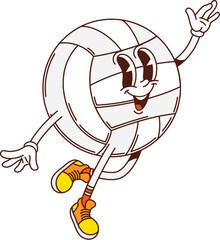 Volleyball game ball sport groovy happy character. Volleyball game club cute vintage vector mascot, game tournament happy hippie groovy character. Sport team championship funny funky personage © Vector Tradition