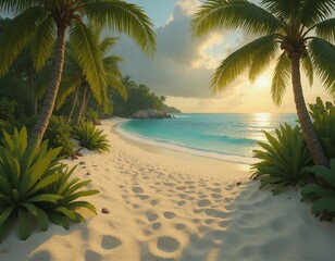 Obraz premium Idyllic Tropical Beach at Sunset