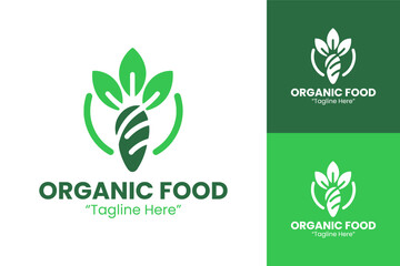 Modern Organic Food Logo with Green Leaf and Carrot Design in Green and White