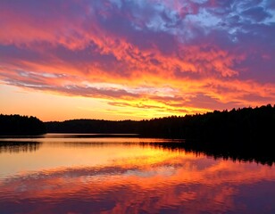 Fototapeta premium Vibrant sunset over a lake