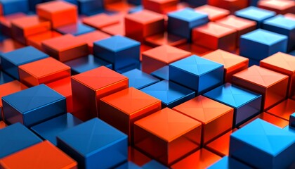 Obraz premium Abstract Background of Red and Blue Cubes 3D Render Shiny Surface Texture Design