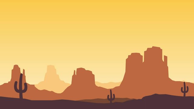 Moving cartoon desert landscape background animation. Desert looping animation, Desert landscape footage with parallax effect