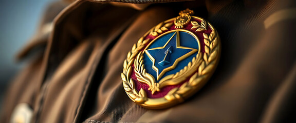 close up of a badge on a uniform