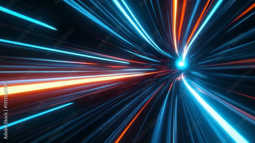 Wall mural light streak tunnel with vibrant blue and orange colors creating dynamic speed motion in abstract di