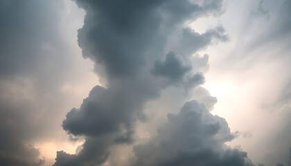 plane flying through a cloudy sky on a sunny day