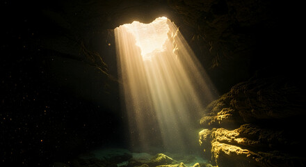 Obraz premium Sunlight Streaming Through An Opening Cave Or Underwater Cavern Scene