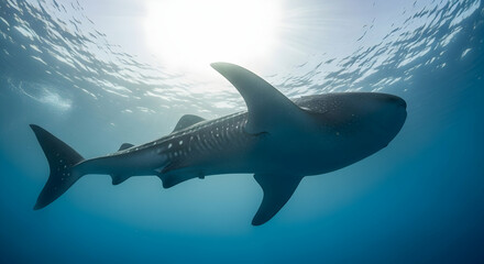 Obraz premium Majestic Whale Shark Gliding Gracefully Through The Azure Ocean Depths