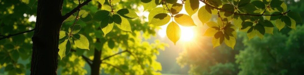 Deep breath, sunlight dappling through canopy , image, tranquility