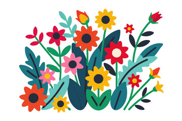 Colorful Flower Illustration - Whimsical Floral Design with Bold Colors - Vibrant Botanical Art for Spring and Summer Projects