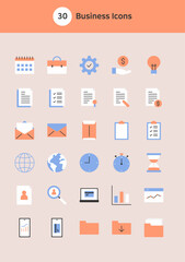 Business vector flat icons set.