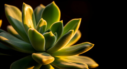 Obraz premium Radiant Succulent Captured in Golden Light Against a Dark Backdrop