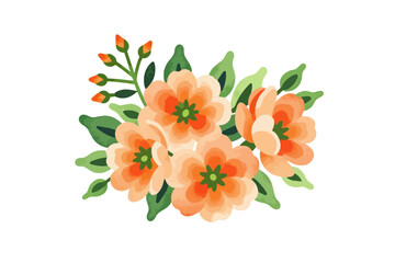 Watercolor Peach Flowers Illustration - Beautiful Floral Bouquet with Green Leaves and Buds - Delicate Watercolor Flower Artwork for Cards and Design Projects