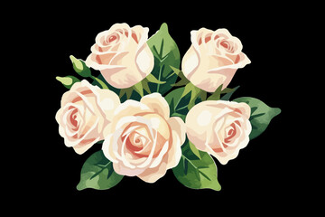 Watercolor Peach Roses Bouquet Illustration - Delicate Floral Arrangement with Green Leaves - Perfect for Weddings, Invitations, and Romantic Designs