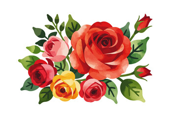 Watercolor Roses Bouquet Image - Beautiful Floral Illustration with Red, Pink, and Yellow Roses - Perfect for Wedding Invitations and Greeting Cards design element