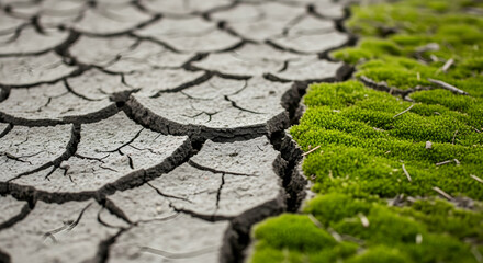 Parched Earth Meets Verdant Life Macro Contrast Nature's Balancing Act