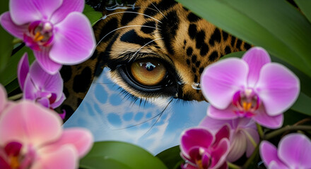 Jaguar's Gaze Among Orchids A Mystical Blend Of Predator And Paradise