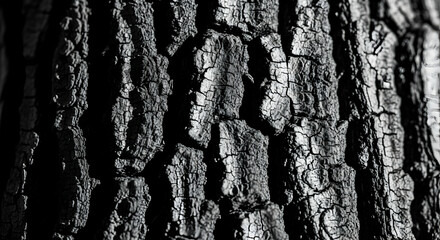 Dark Textured Background Of Aged Tree Bark Structure With Deep Grooves
