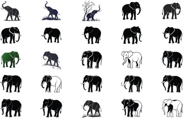silhouette elephant on white background