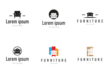 home furniture logo design simple black silhouette concept sofa chair illustration symbol