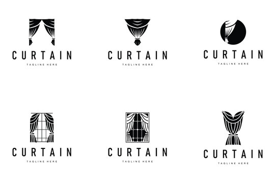 interior decoration curtain logo concept with simple minimalist concept illustration furniture template