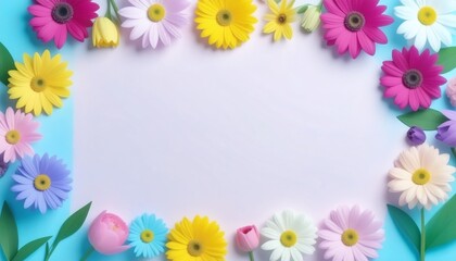 Obraz premium 春の彩りを囲むペーパーフラワーフレームと淡い背景デザイン