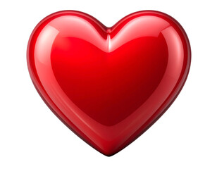 Glossy 3D Red Heart with Reflection and Shadow, isolated on transparent background