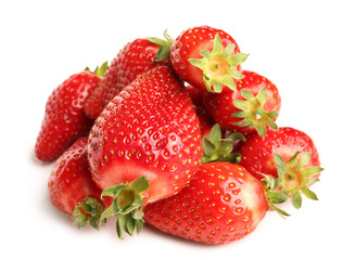 Heap of fresh strawberries on white background
