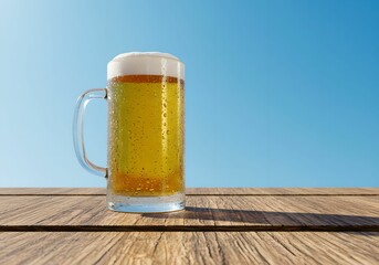 青空の下　ビアガーデンで冷えたビールを楽しむ