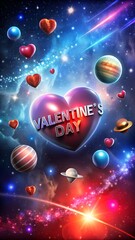 Floating hearts across universe full of stars solar energy planets and cosmic moon for digital wallpaper or romantic ads laralara for creating ads news