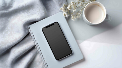 solopreneur lifestyle sleek monochrome outfit with notebook and phone scheduling day by large desk clean and modern home workspace hyperrealistic photo so