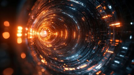 Abstract digital tunnel glowing circuit illumination fantastic journey technology infrastructure
