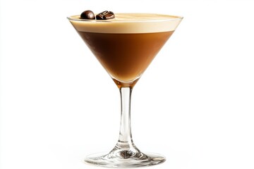 Coffee cocktail in a martini glass on the rocks.