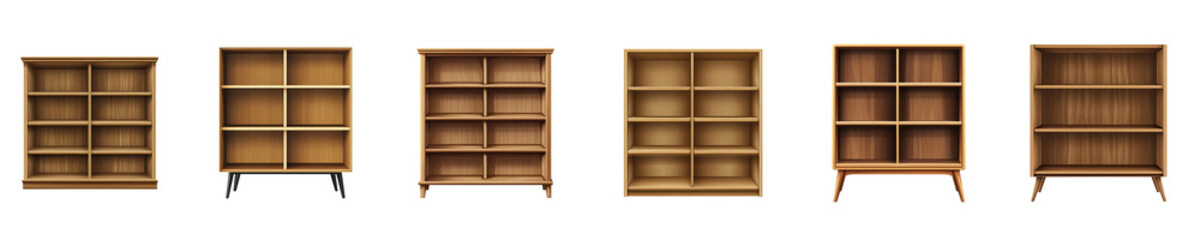 Rectangular Bookcase with Multiple Open Shelves, Isolated

