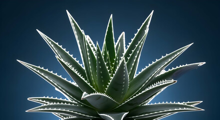 Fototapeta premium Aloe Vera Plant With Spiky Leaves Illuminated Against Dark Background