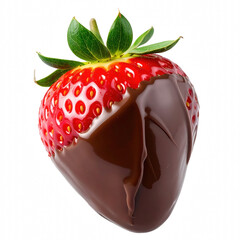 A fresh strawberry dipped in luxurious chocolate isolated on a transparent background highlighting its juicy texture for delectable treats