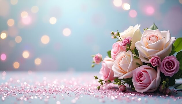 Floral roses bouquet pink roses white roses flower arrangement romantic flowers petals bloom - Powered by Adobe