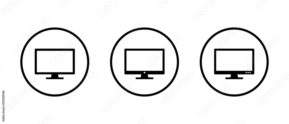 Poster display monitor icon set on circle line. computer desktop screen sign symbol