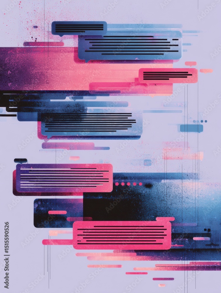 Aufkleber Broken Chatbot Illustration Displaying Glitching Speech Bubbles With a Soft Layout
