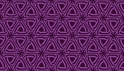 Vector illustration with curved line. Modern pattern in triangles style. For modern interior design, fashion print. Light, dark purple. Seamless