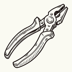 Hand drawn linocut style pliers tool illustration