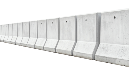 Long concrete barrier for protection and security.